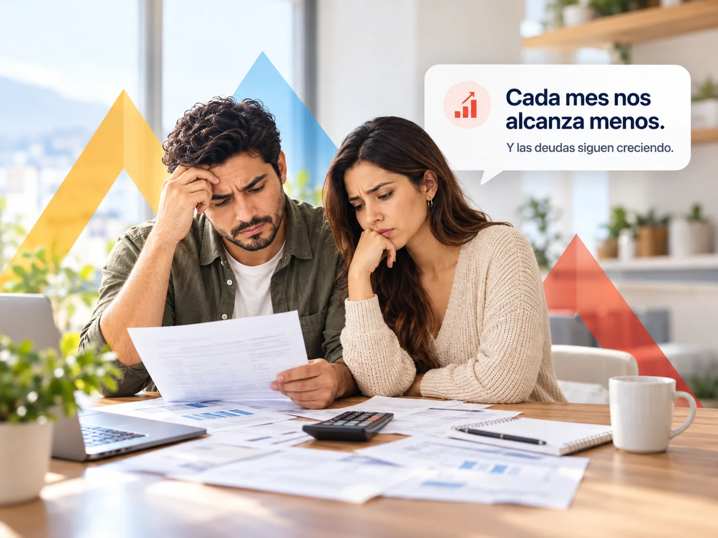 Pareja revisando cuentas: «Cada mes nos alcanza menos»