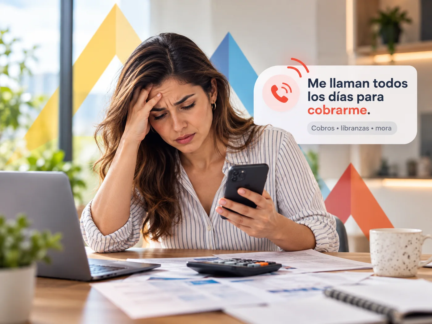 Mujer mirando su celular: «Me llaman todos los días para cobrarme»